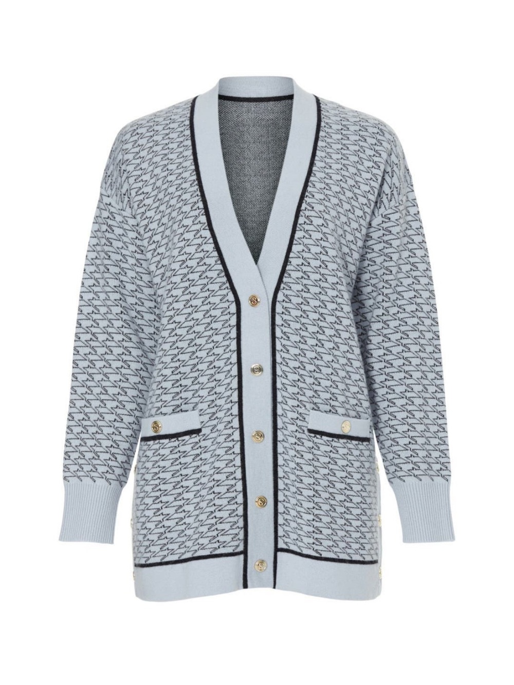 Sandro Light Blue Patterned V-Neck Button Front Cardigan long